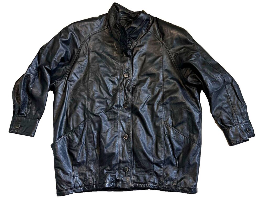 VTG 80s 90s Pelle New York Milano Leather Jacket Coat Womens L Black Thinsulate